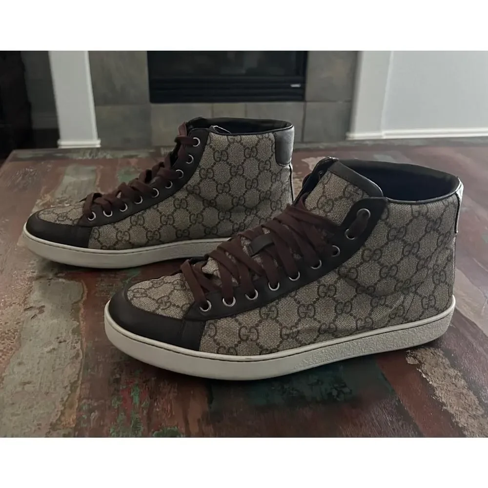 AUTHENTIC GUCCI BROOKLYN SNEAKERS BEIGE EBONY 322733 GG SZ 8.5 (fits USA 9.5)